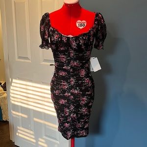 Floral black bodycon dress